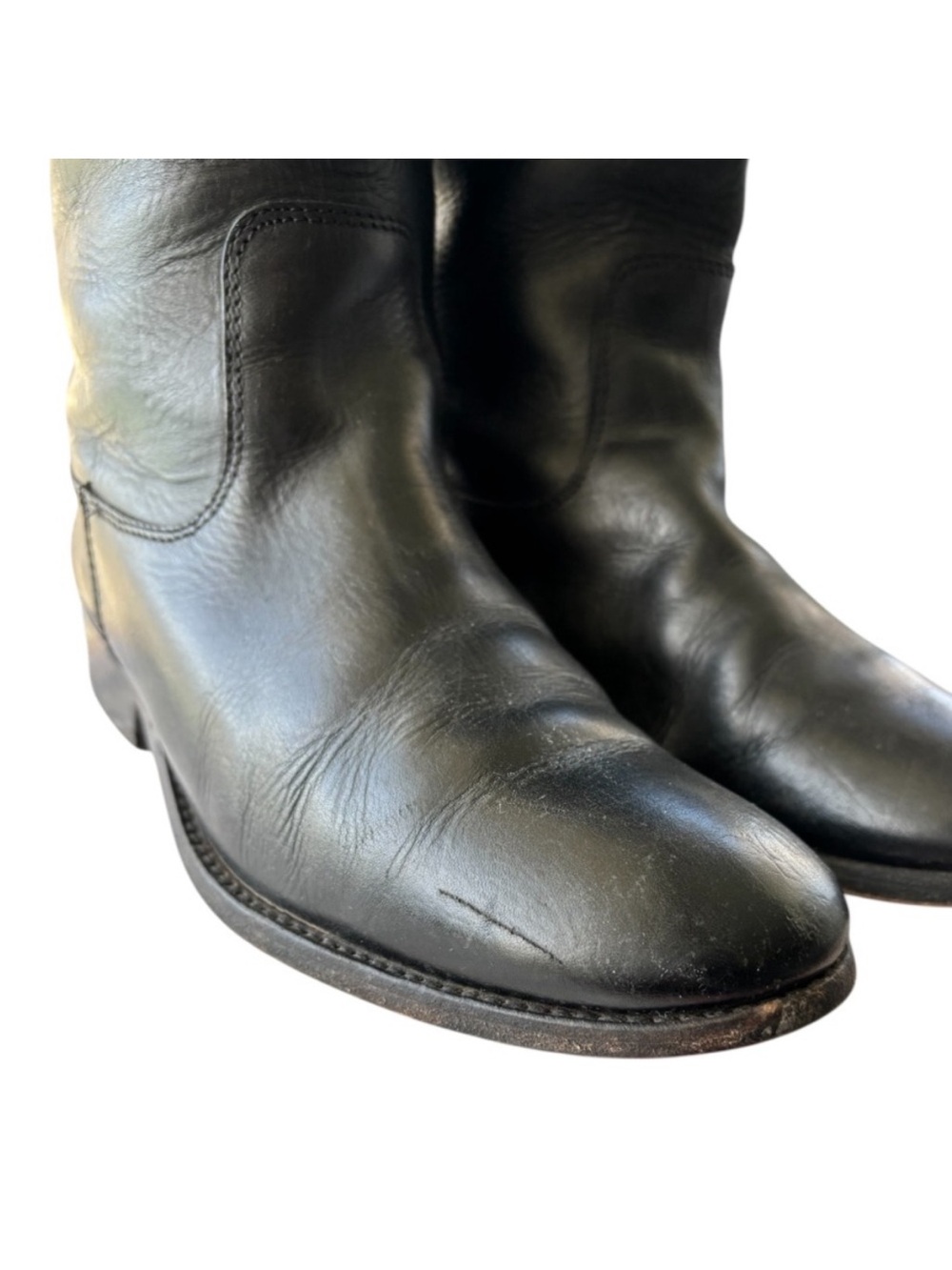 Frye Melissa Logo Black Brown Tall Leather Riding Boots Size 8.5 - Picture 6 of 14